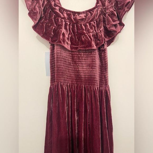 NWT Hill House Women's The Akilah Nap Midi Ruffle Dress Burgundy Velvet - Picture 10 of 14
